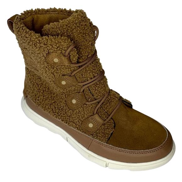 Sorel Explorer II Joan Cozy Sherpa Boot Women's 10 | Brown Platform Lace Up - Picture 1 of 9